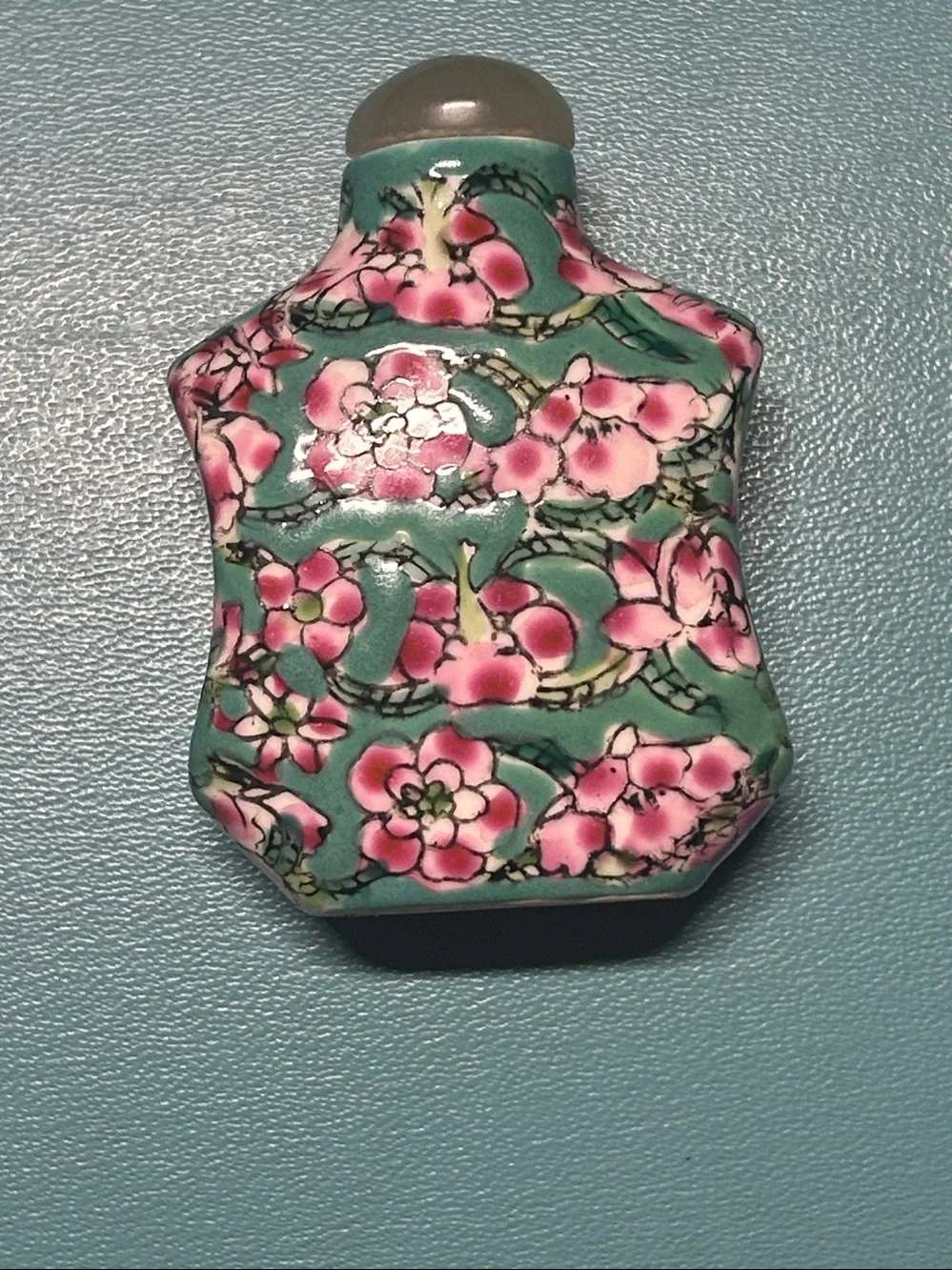 Decorative Floral Cloisonné Accent Bottles - Pink Floral on Red & Teal